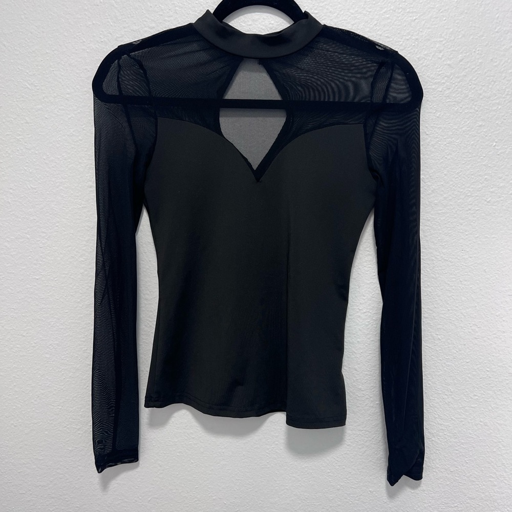 SHEIN Black Sheer Long Sleeve Sweetheart Top Size Small